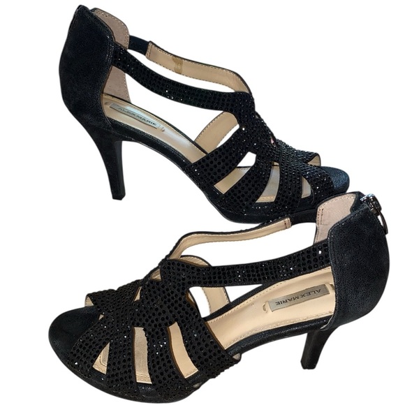 ALEXM MARIE “Leeanne” Women’s Open Toe Zip Back Dress Heels BLK Size 7-1/2 - Picture 4 of 7